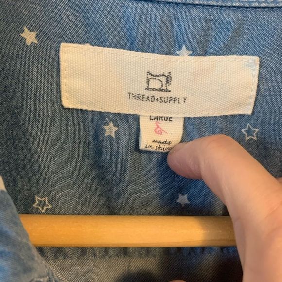 Thread & Supply Chambray Star Shirt Tencel Dress Sz Lg - Picture 7 of 12